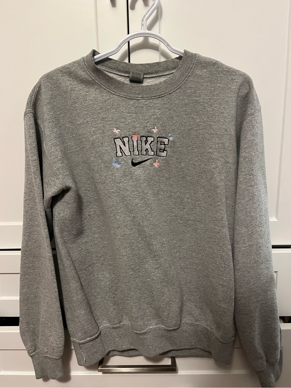Nike Gray Crewneck Sweatshirt with Embroidered Logo